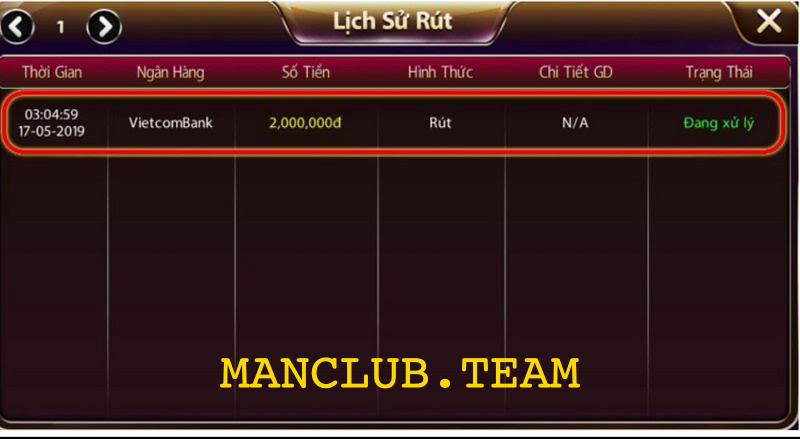 Cách rút tiền Man Club